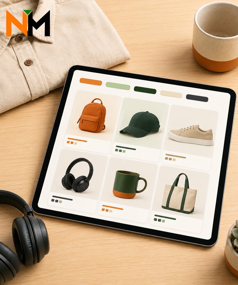 Ilustración: catálogo NetMenu en una tablet, con productos ordenados por categoría